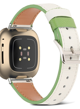适用蜚比fitbit versa1 2 3 4真皮表带sense1 2皮拼色腕带幸运草