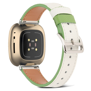 适用蜚比fitbit versa1 2 3 4真皮表带sense1 2皮拼色腕带幸运草