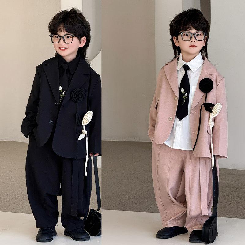男童西装套装2025春季新款宽松休闲花童礼服帅气走秀小西服演出服