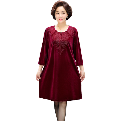 胖妈喜婆婆金丝绒连衣裙结婚礼服