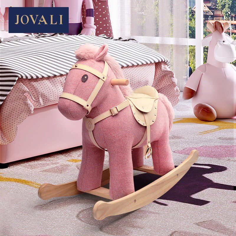 jovali实木摇摇马儿童粉色木马