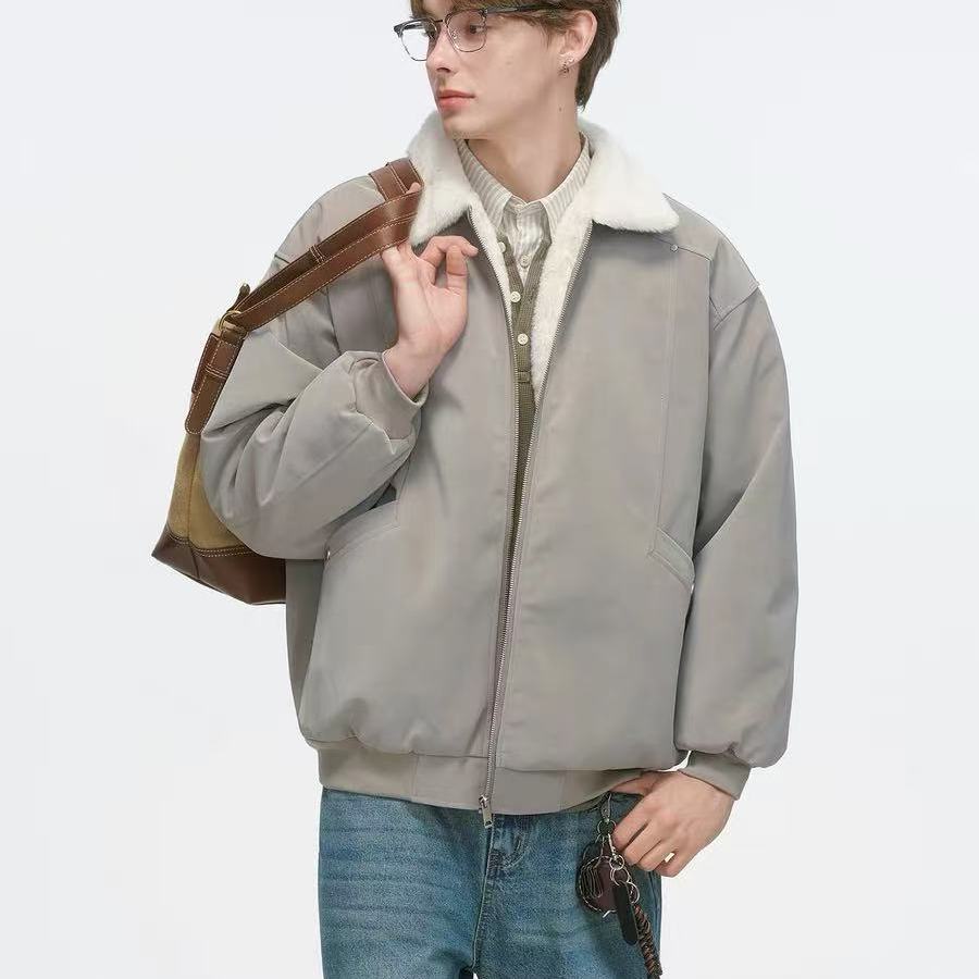 美式巴恩风羊羔绒PU皮棉衣