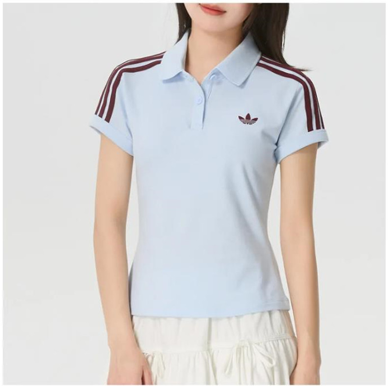 奥莱三条纹纯棉透气短袖POLO衫女图片
