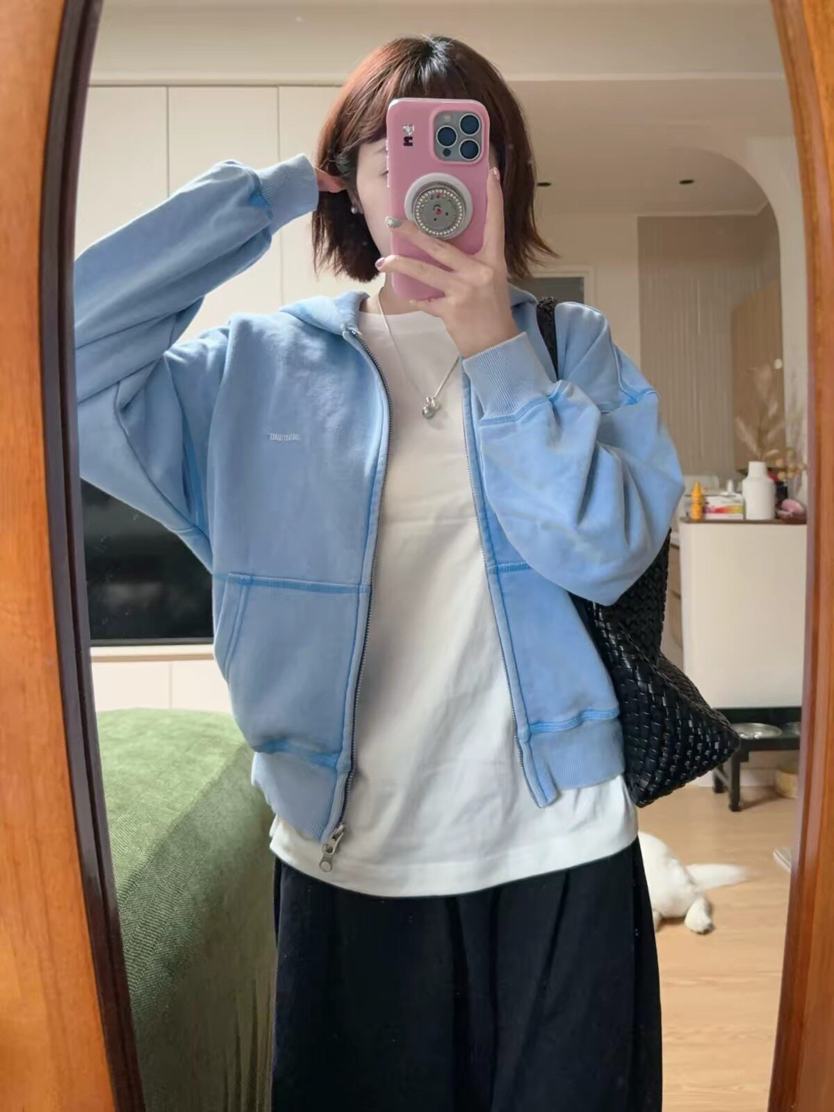 水洗复古连帽卫衣女款2026新款休闲美式短款小个子蓝色开衫外套潮