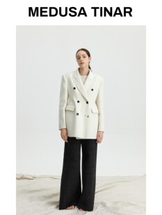 2026极简慵懒气质沙漏腰羊毛外套优雅显瘦兔毛双面呢大衣小个子新