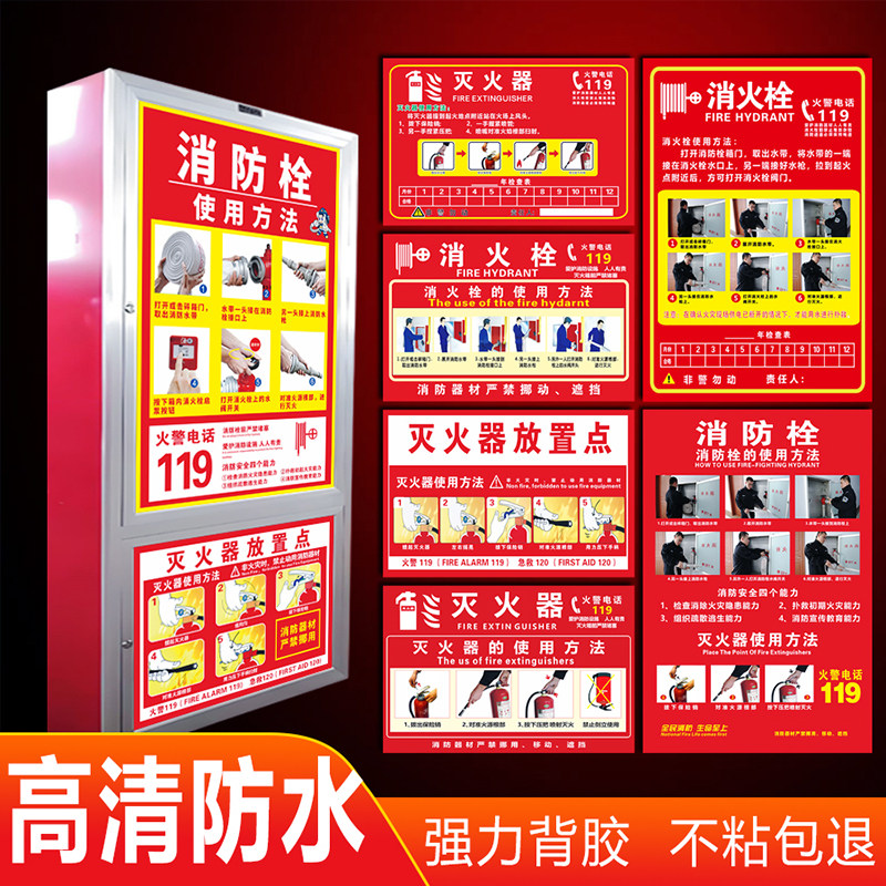 消火栓贴纸消防栓柜门使用方法贴纸灭火器放置点标识牌消防标识标牌门箱装饰遮挡使用说明防火安全警示牌定制
