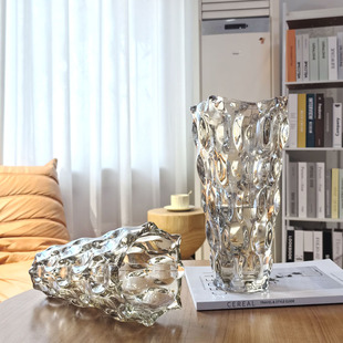 花瓶摆件客厅插花玻璃透明水晶网红轻奢高级感水养玫瑰鲜花餐桌大