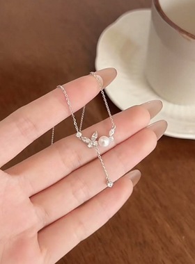 S925纯银天然淡水珍珠蝴蝶项链