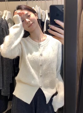 【Hers】【韩标】白色小香风毛衣2025秋季气质法式针织外套92438