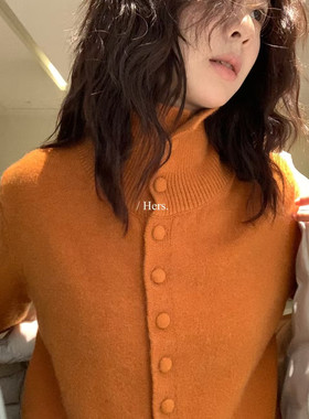 Hers家实拍毛衣单排扣高领针织衫女2025秋冬季气质软糯上衣92515