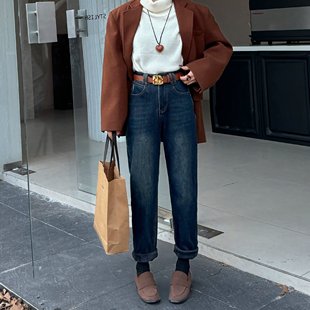 显瘦老爹哈伦裤 女加绒休闲裤 6535 龙萱非凡高腰九分牛仔裤 乐柔柔