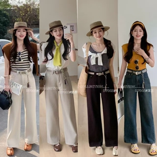 柔柔家小个子牛仔裤女2026春季高腰显瘦修身百搭直筒阔腿裤D7062