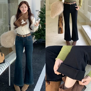 柔柔家实拍小个子微喇裤2026春高腰修身显瘦弹力喇叭裤牛仔裤A756
