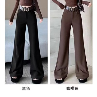 柔柔家加绒加厚小黑裤女2025秋冬高腰宽松显瘦直筒裤西装裤921-16