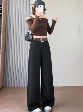 韩标元高腰铜氨丝小黑裤西服裤女2025秋季窄版直筒西装裤121-821