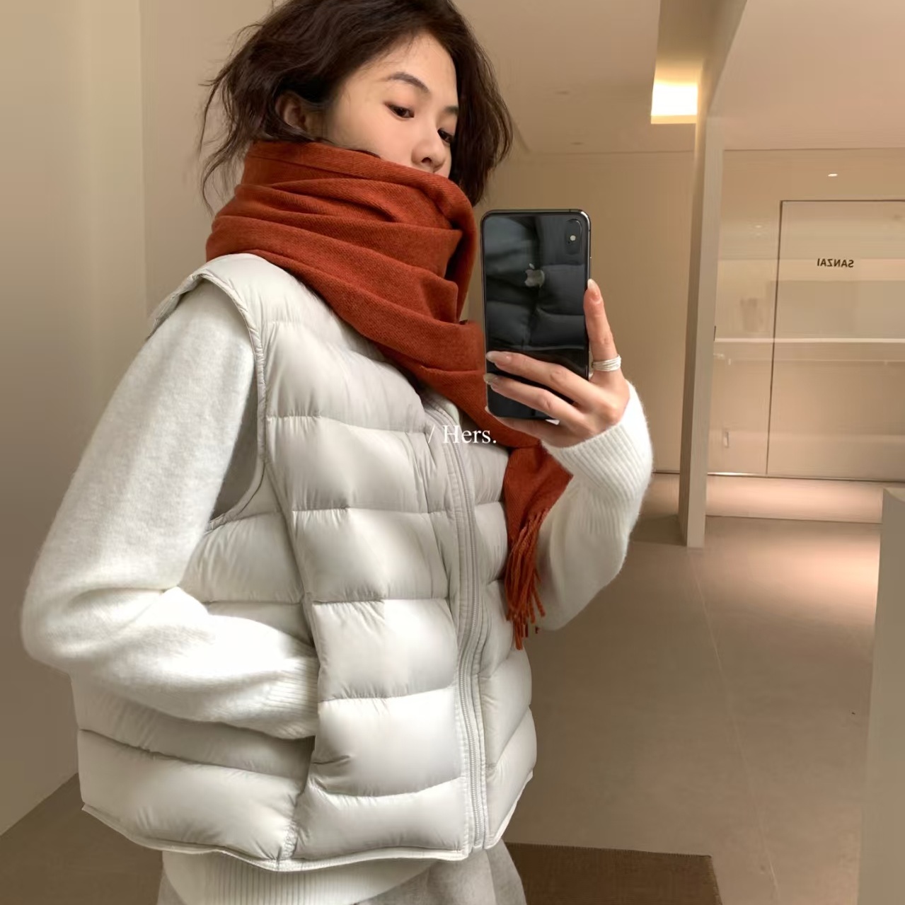 Hers家90白鸭绒立领秋羽绒马甲