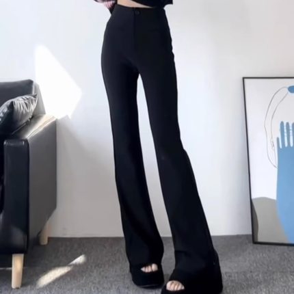 实拍高货2025秋季新款高腰垂感显瘦微喇叭裤子女拖地裤长裤8805