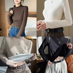 E念正版加绒加厚半高领打底衫内搭秋冬季洋气中领长袖上衣8082