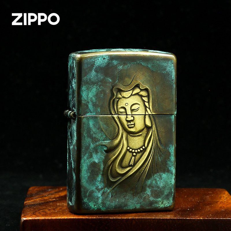 ZIPPO煤油打火机正版之宝官方正品青铜观音双面立体个性收藏男士