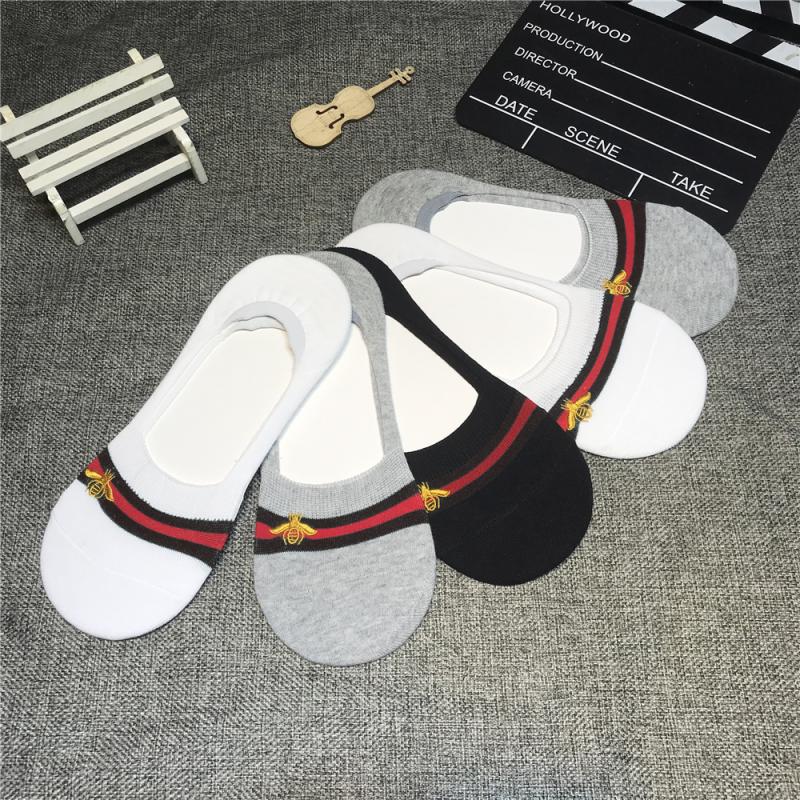 男士刺绣条纹隐形纯棉防滑袜