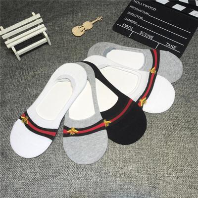 男士刺绣条纹隐形纯棉防滑袜