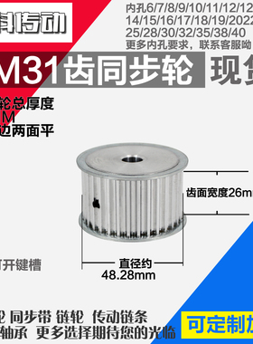 劲科铝合金同步轮HTD5M31齿 AF型 直径48.28 带宽2 6mm圆孔带顶丝