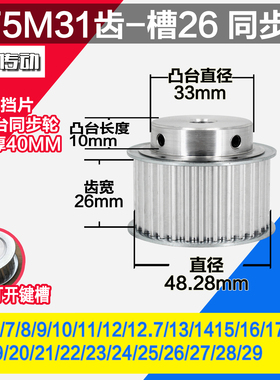 劲科铝同步轮 BF型5M31齿  直径48.28 槽宽2 6 凸台直径3 3长1 0