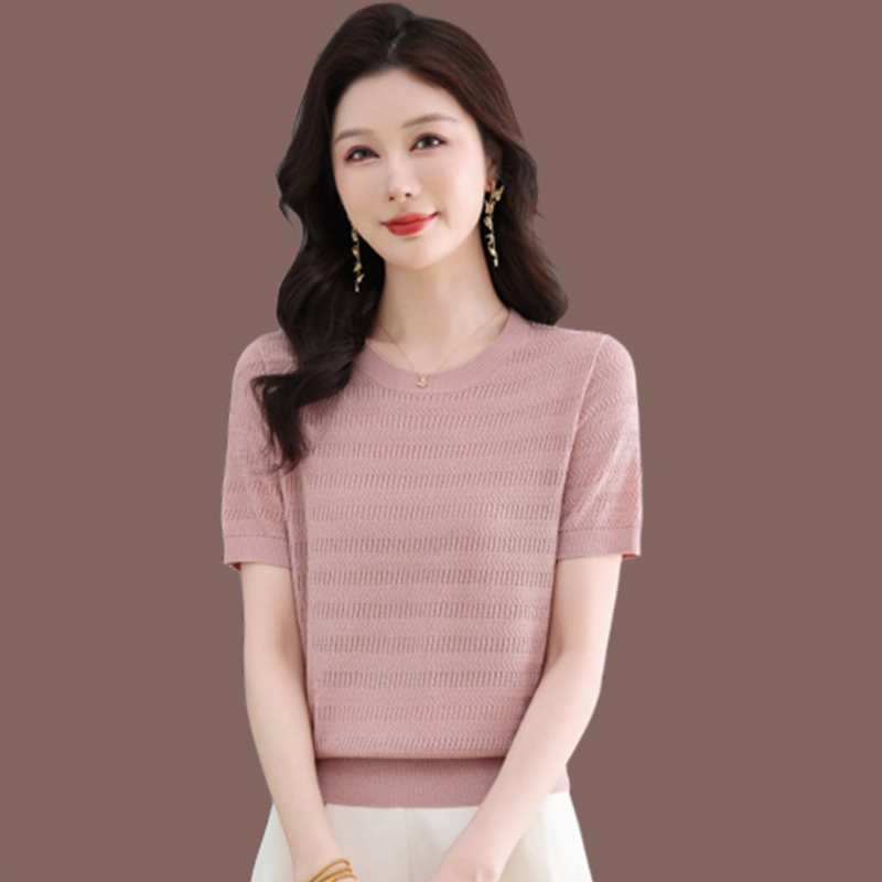 桑蚕丝短袖t恤女夏薄款针织上衣