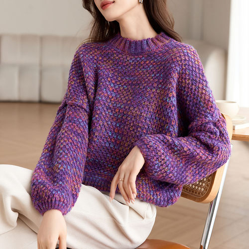秋冬季羊毛衫女慵懒风圆领套头