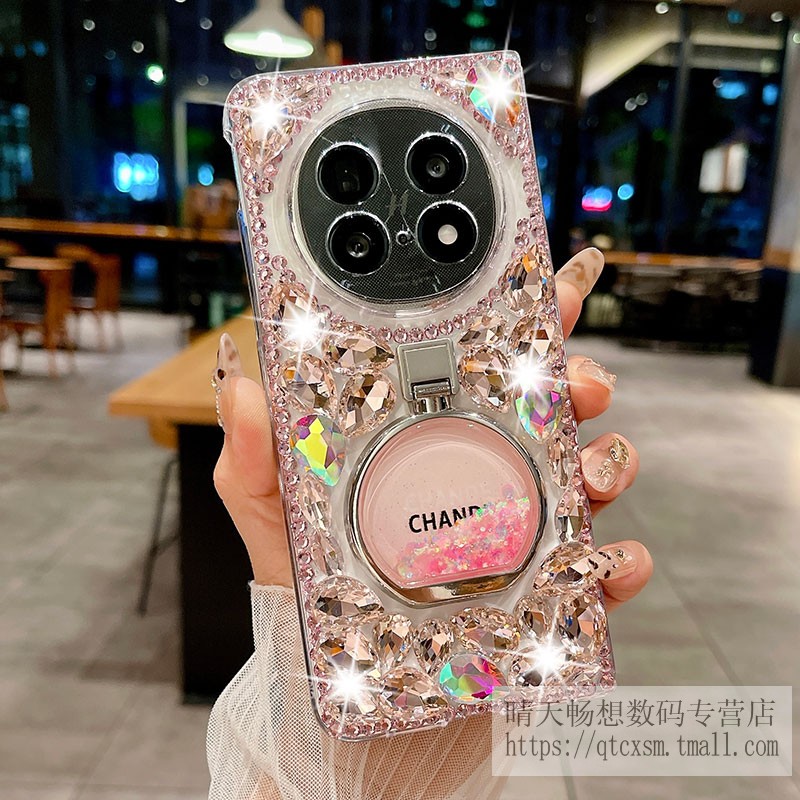 oppofindn5手机壳镶钻支架带挂绳