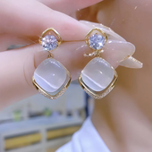 银针耳坠 高级感耳钉女轻奢气质短款 菱形猫眼石耳环2026年新款 爆款