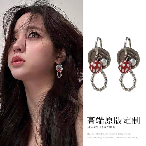 欧阳娜娜同款vintage做旧金属串珠耳饰小众设计感耳圈独特耳饰女
