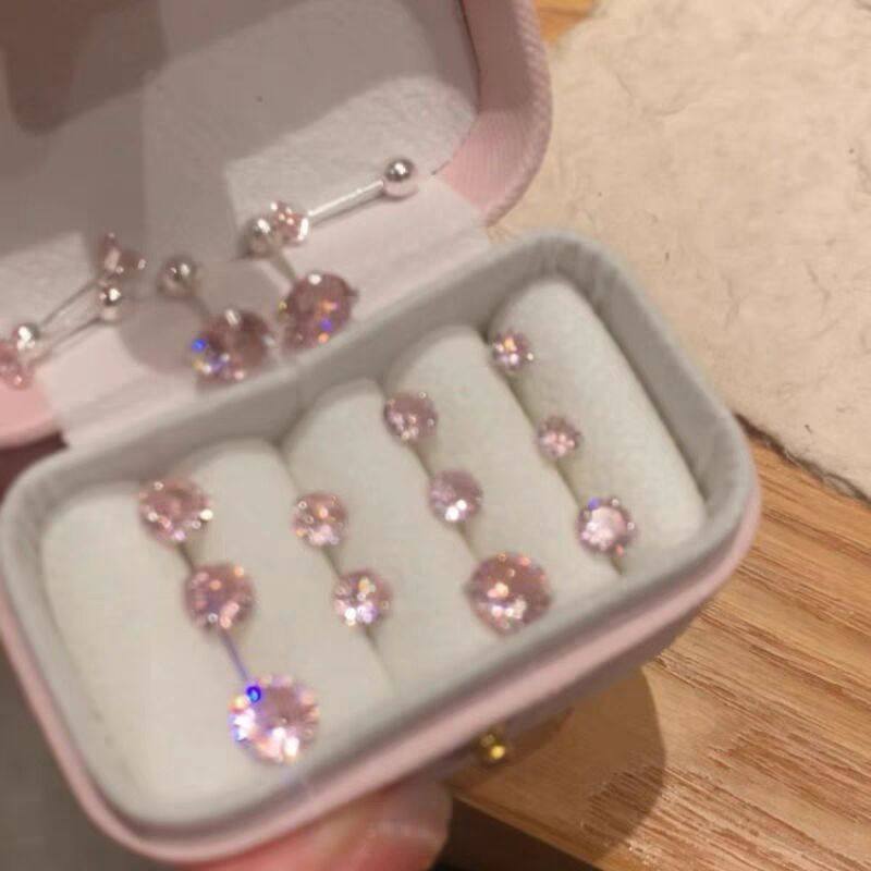 粉色超闪钻石耳钉女气质甜美高级感耳环养耳洞螺丝拧扣防掉小耳饰,饰品/流行首饰/时尚饰品新,耳钉,淘宝优惠券,粉丝福利购,淘宝优惠卷