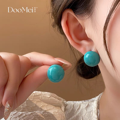 薄荷绿圆球耳钉女小众简约设计高级耳环新款甜美气质百搭耳饰耳夹