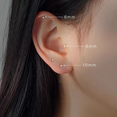 925银饰耳钉女双头耳棒925防过敏养耳洞耳骨钉小豆豆简约迷你耳饰
