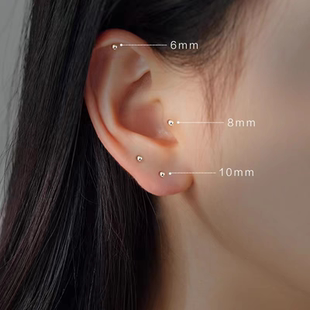 925银饰耳钉女双头耳棒925防过敏养耳洞耳骨钉小豆豆简约迷你耳饰
