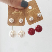 s925纯银韩国东大门个性 气质大小珍珠前后耳钉珍珠短款 耳坠耳环女