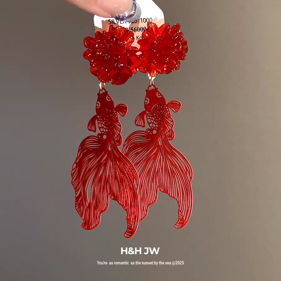 新中式国风锦鲤耳环2025新款高级感夸张复古玄学好运红色新年耳饰,饰品/流行首饰/时尚饰品新,耳环,淘宝优惠券,粉丝福利购,淘宝优惠卷