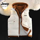 加厚无袖 JEEP SPIRIT吉普棉马甲男秋季 坎肩初中高中学生连帽外套