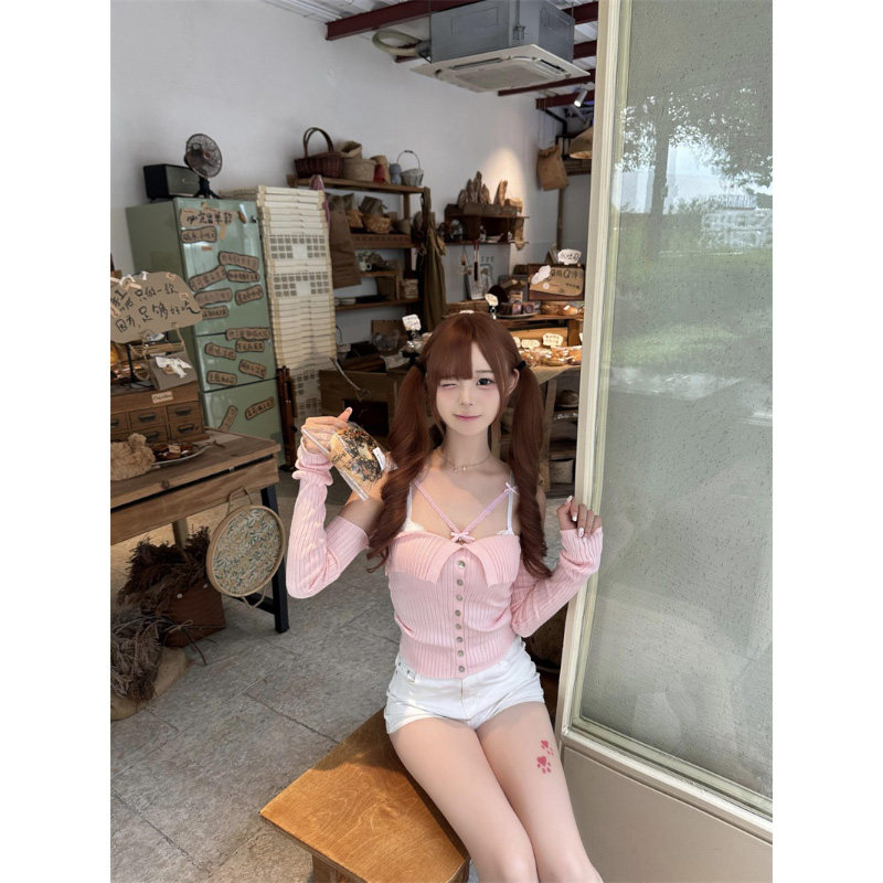 千金复古法式纽扣百搭针织衫女秋冬学生露肩一字肩修身短款上衣潮