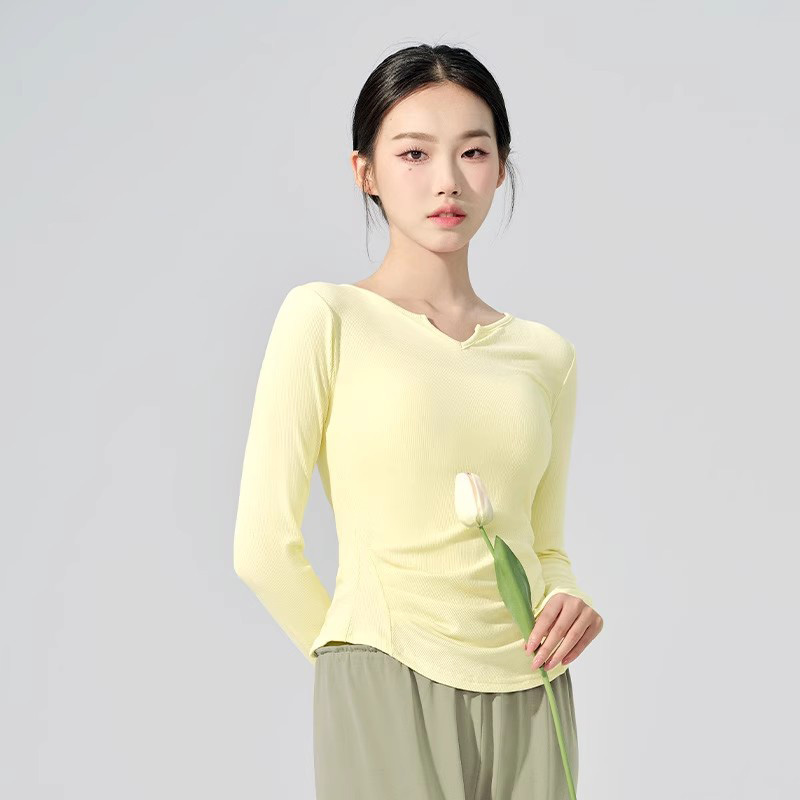 成人舞蹈服女春新款短袖练功上衣V领套指现代古典爵士舞黑色长袖