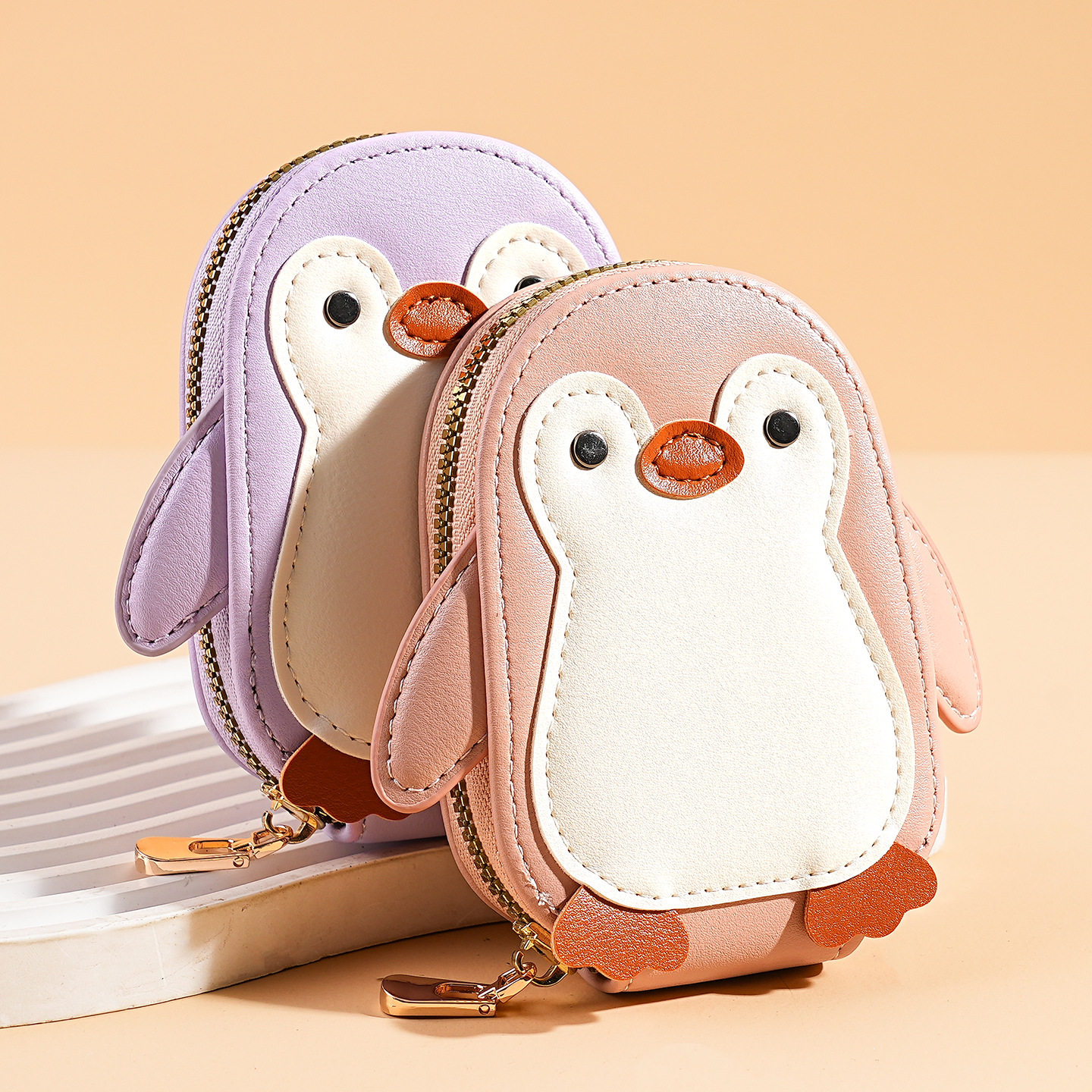 可爱卡通企鹅小包包潮流PU零钱包韩版风琴卡包大容量多功能9卡位