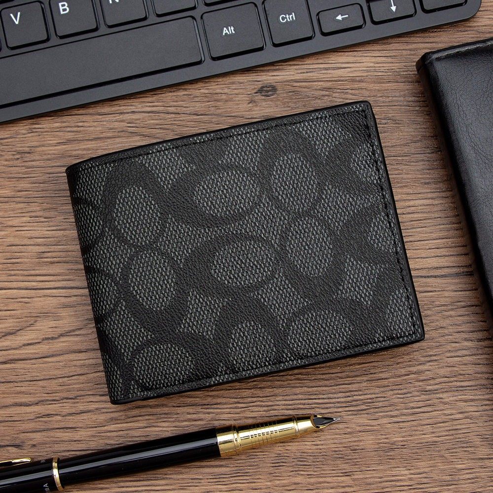 新款商务经典男士短款零钱包对折薄皮钱夹简约拉链硬币袋钱包