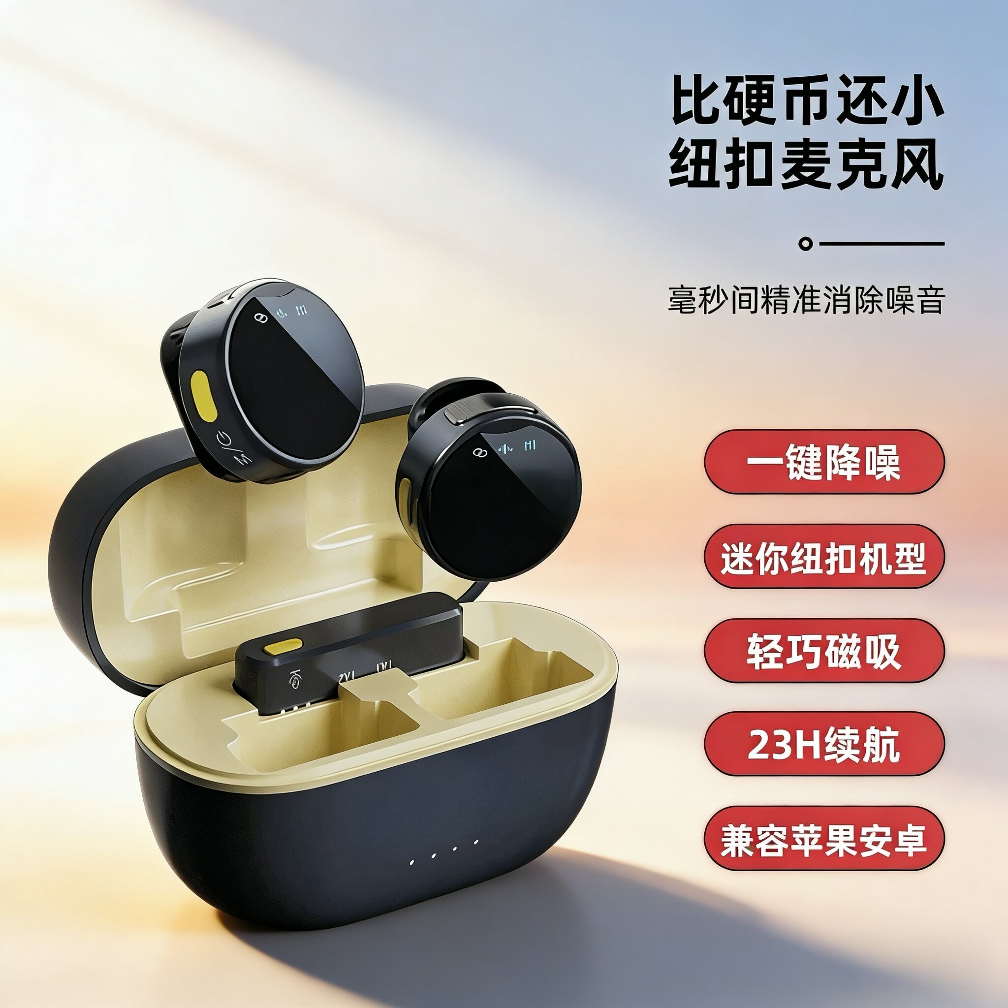 新款无线纽扣型麦克风领夹式胸麦vlog直播话筒吃播一拖二降噪