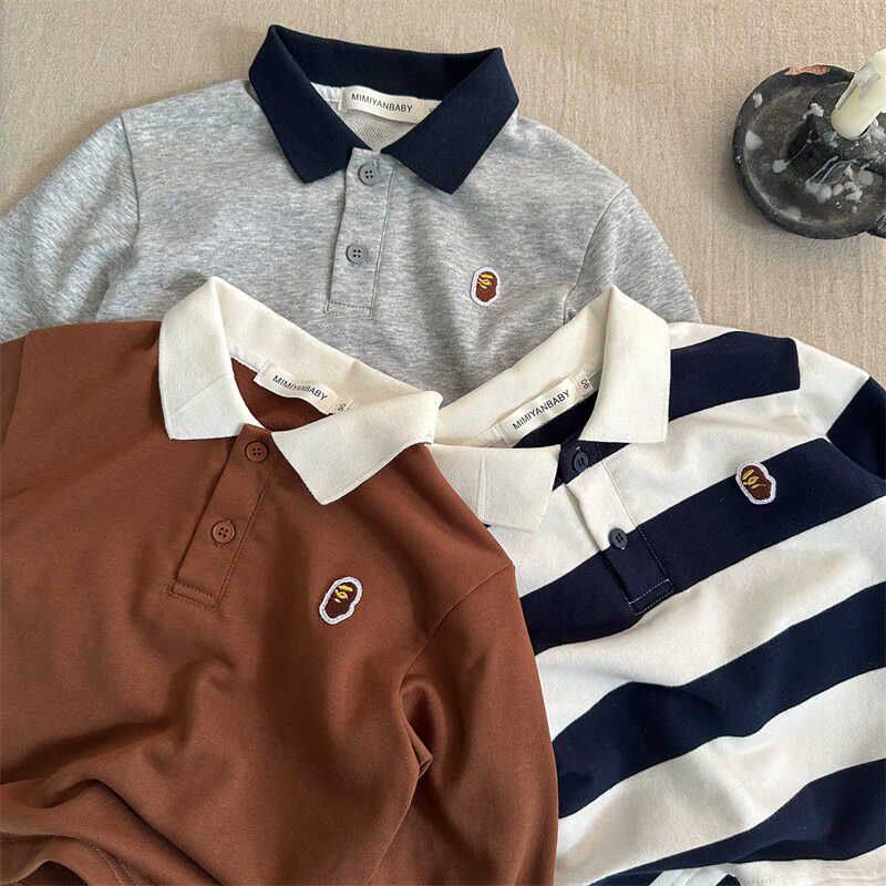 NASA男童POLO衫长袖t恤儿童中小童条纹POLO衫宝宝日系卡通翻领T恤