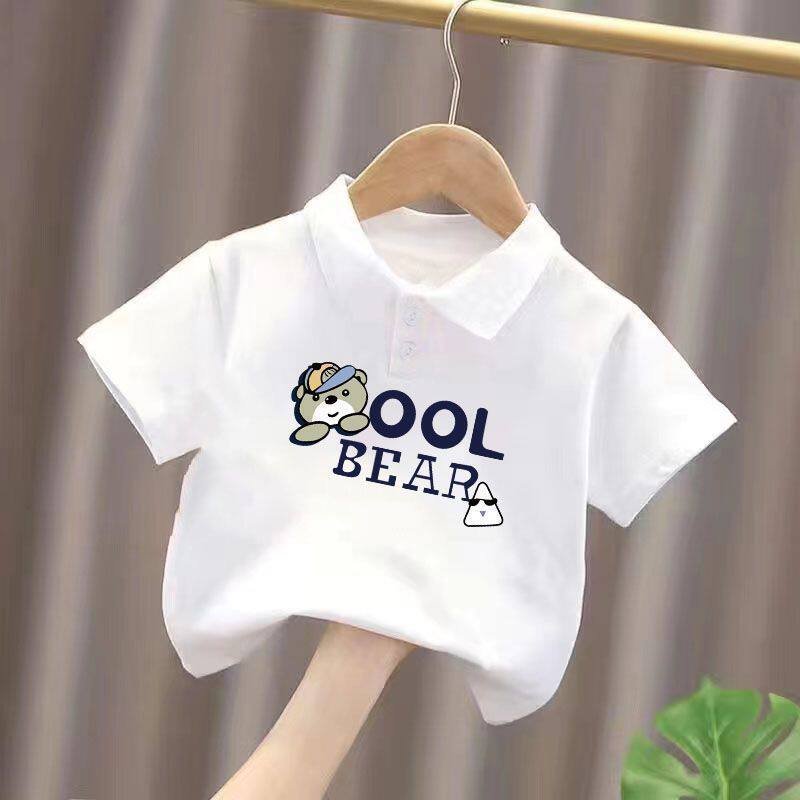 中大童翻领polo衫男童女宝宝夏衣服儿童纯棉t恤小孩白色印花上衣