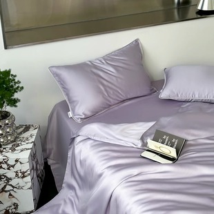 200支高档天丝四件套夏季 真丝高级感紫色床单被套冰丝绸床上用品4