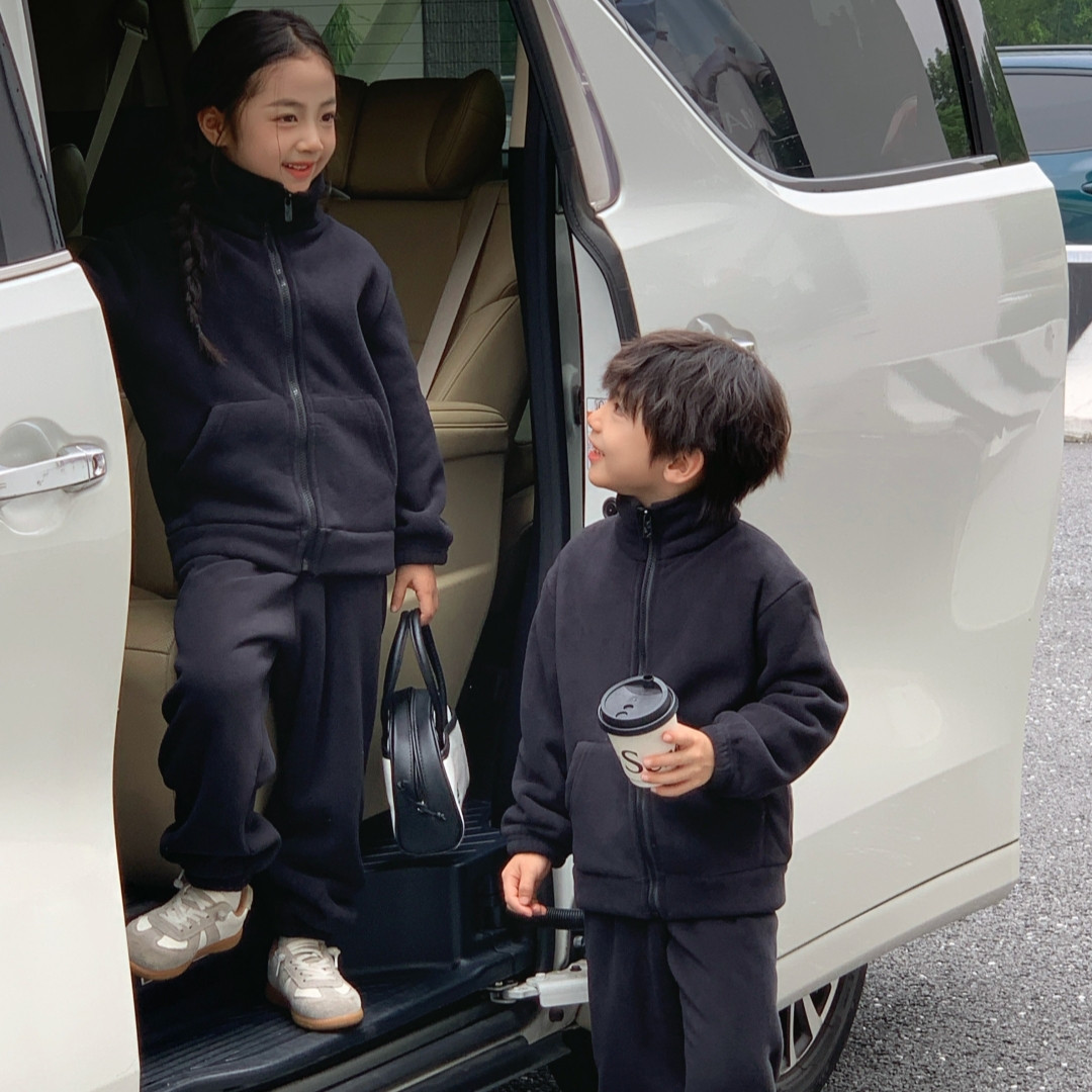 冬季奥利绒加绒加厚款外穿家居服套装儿童睡衣女童大男童小孩宝宝