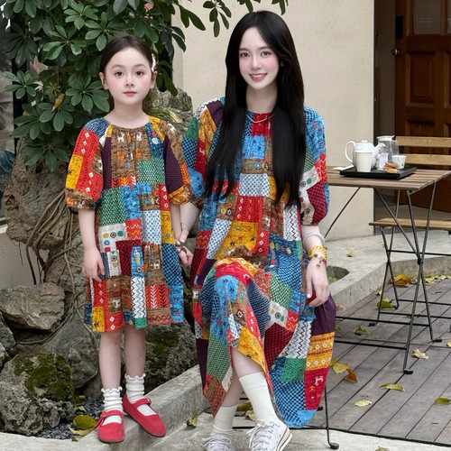 儿童连衣裙女童棉绸亲子裙