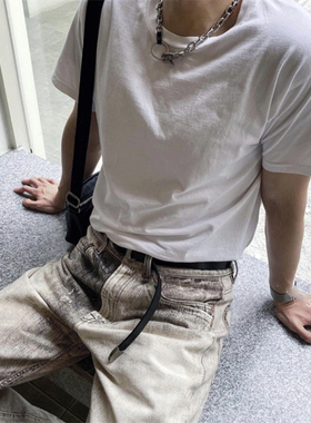OUR风格黑色真皮腰带简约金属针扣手工皮带腰带男女同款潮流